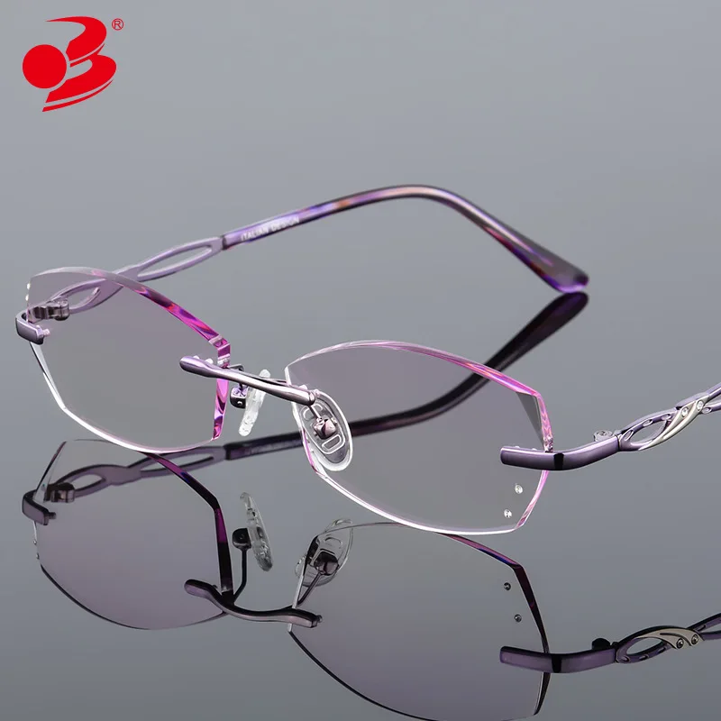 

Ultra-Light Trim Glasses Nearsighted Glasses Women's Frameless Frame Finished Product Alloy Anti Blue-ray Glasses Color Changing