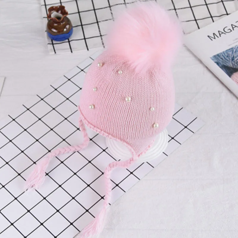 Бархатные серьги с меховым шаром, детские зимние шапки для девочек, детская шапка с ушками, теплая шапка со шнуровкой, Casquette Enfant, шапочка для новорожденного