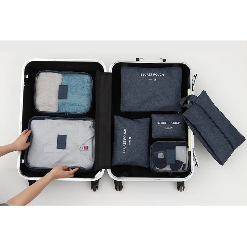 Navy-Travel bag Sereqi Новая высококачественная 7-piece Сумка органайзер для путешествий Сумка Набор Одежды Органайзер сумки сумка чемодан гардероб сумка для путешествий - Цвет: Navy-Travel bag