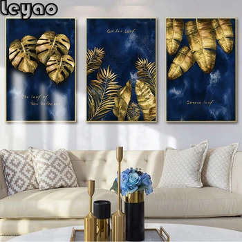 

5D Diamond Embroidery Gold Leaf Blue Art Diamond Painting Full Square Round Plant DIY Rhinestones Art New Arrival Handmade Gift