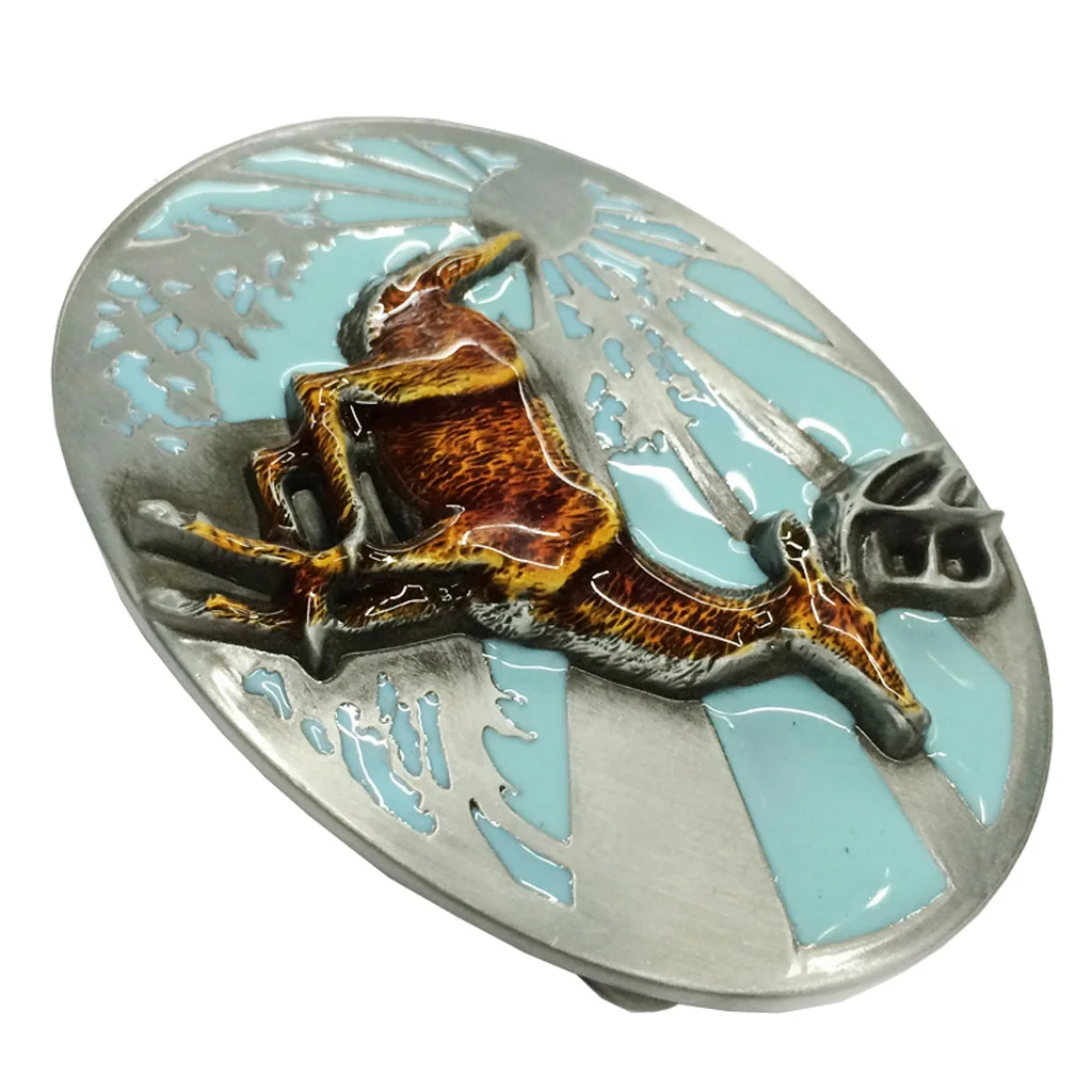 Vintage Western Belt Buckle Enameled Deer Rodeo Animal Jeder Mens Business