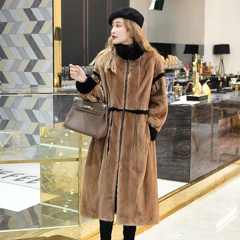 

2020 Real Mink Fur Coat Women Long Winter Jacket for Women Natural Fur Coats and Jackets Warm Manteau Femme Hiver 919 KJ3660