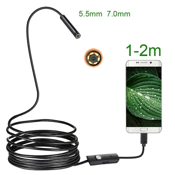 Minicámara endoscópica impermeable, boroscopio, cable suave ajustable, 6 LED, 5,5/7mm, para Android, cámara USB tipo C para coche