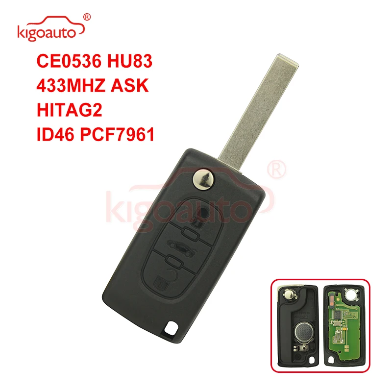 Ключ книжка Kigoauto CE0536 HU83 434 МГц с чипом для Citroen C3 C4 C5 3 кнопки|Ключ от авто| |