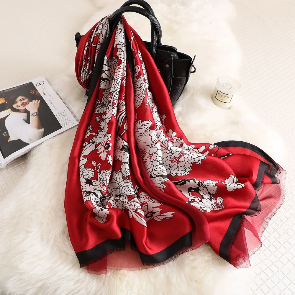

New 2019 designer brand double summer women scarf quality soft silk scarves female shawls Foulard cover-ups wraps silk bandana