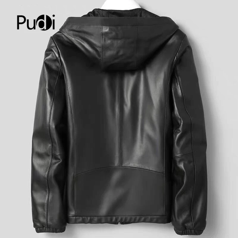 Pudi MT934 новые модные мужские куртки пальто с капюшоном короткие оригинальные жакеты из овечьей кожи Верхняя одежда из натуральной кожи