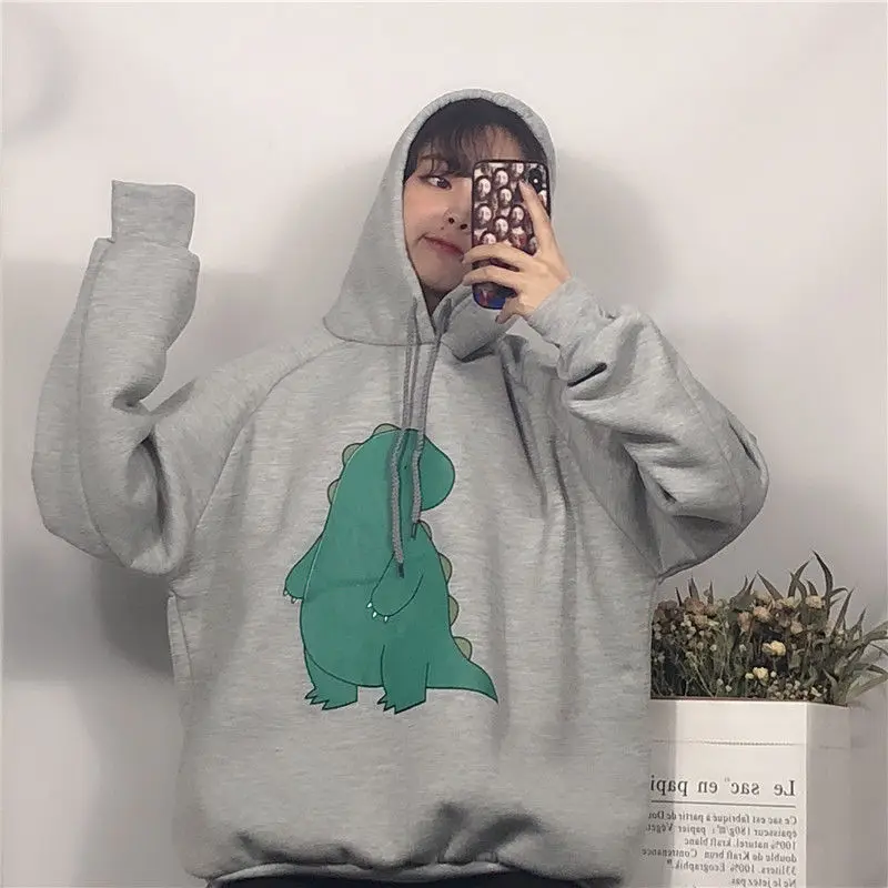 Толстовки женские с принтом Kawaii Свободные 2XL друзья все-матч повседневные девушки Harajuku корейский стиль пуловер Топ шик уличная одежда Ulzzang - Цвет: A gray thick