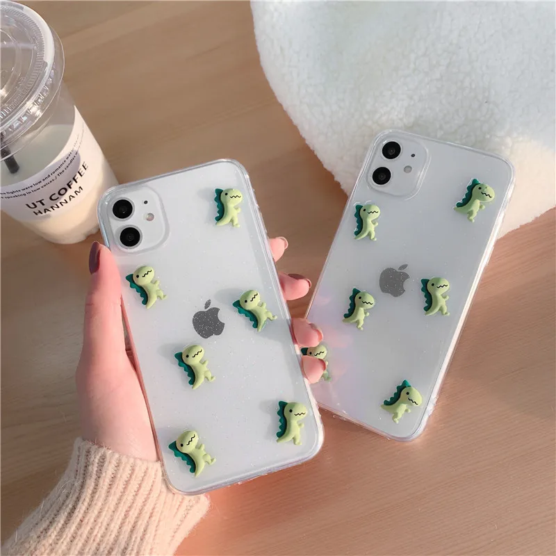 Для iPhone 11 чехол Прозрачный 3D Динозавр Bling для телефона Pro XS Max X XR 7 8 Plus прозрачный из