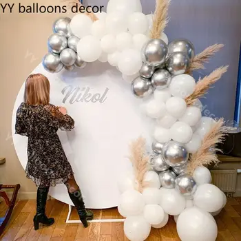 

115Pcs Macaron Baby Pink White Garland 1 Kit Metal Silver Ballons for Wedding Anniversary Baby Shower Party Decoratio