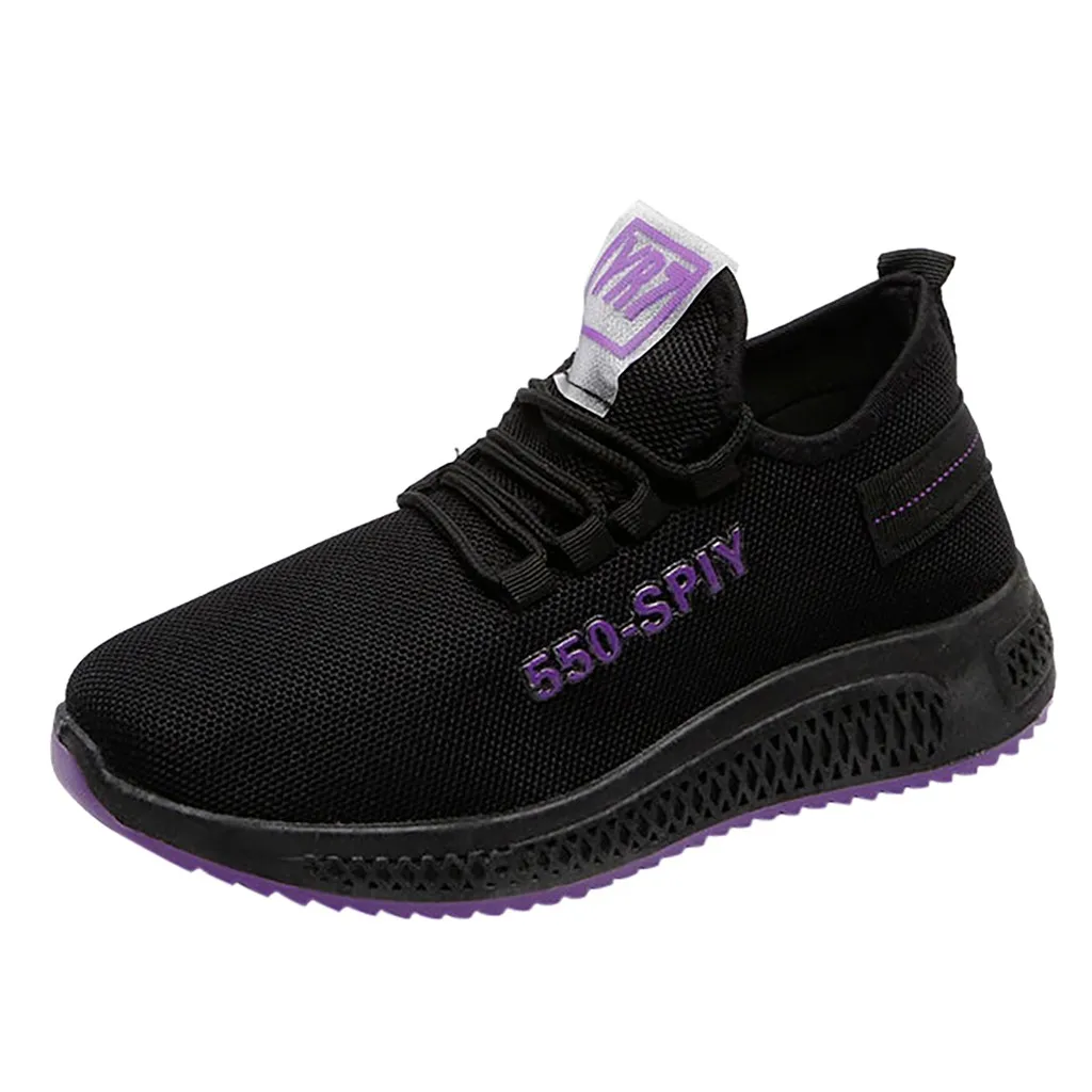 Новая женская обувь для бега, увеличивающая рост, кроссовки на высоком каблуке 6 см, Женская дышащая Спортивная обувь для ходьбы - Цвет: Black Purple