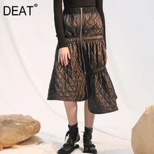 DEAT новая зимняя модная женская одежда трапециевидной формы с высокой талией на молнии Асимметричная плиссированная японская стильная юбка средней длины WK18301L