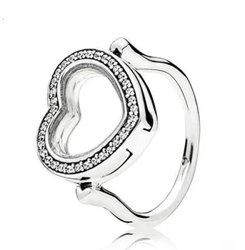 

Original 925 Sterling Silver Ring Pave Love Heart Locket With Clear Crystal Rings For Women Wedding Party Gift Fashion Jewelry