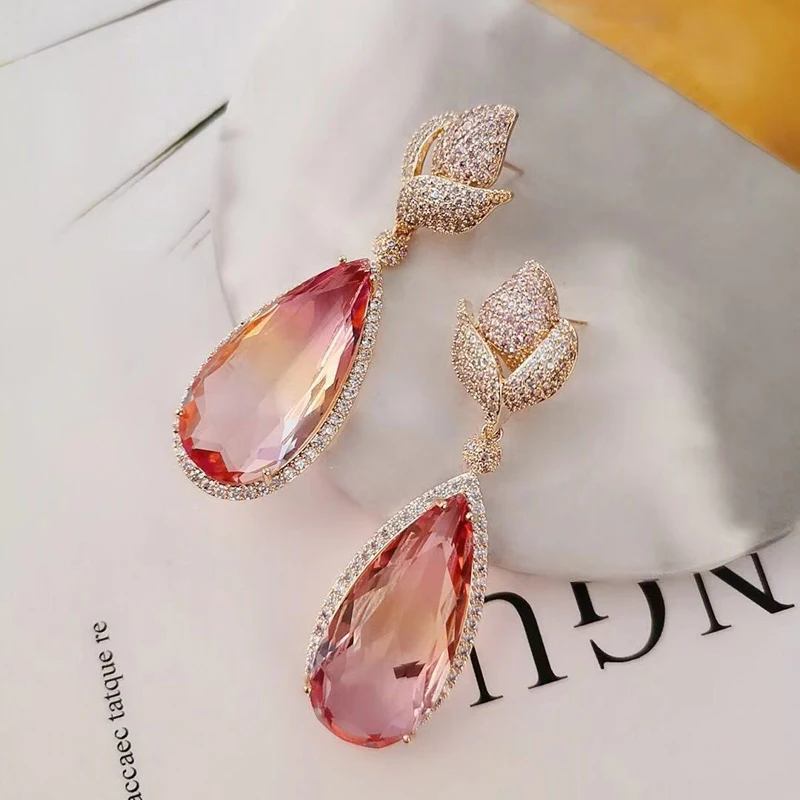 Be 8 Waterdrop Multicolor Full Mirco Pink Cubic Zirconia Setting European brincos Wedding Drop Earring Fashion Jewelry E897