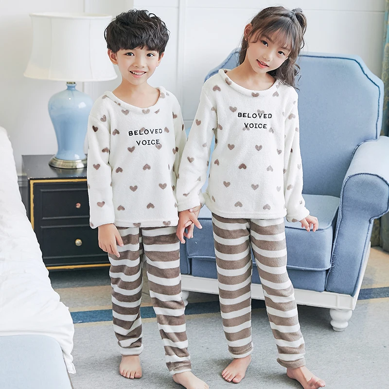 Winter Children Warm Pajamas Thicken Flannel Sleepwear Girls Loungewear Cartoon Coral Fleece Kids Pijamas Suit Casual Homewear - Цвет: R B tao xin