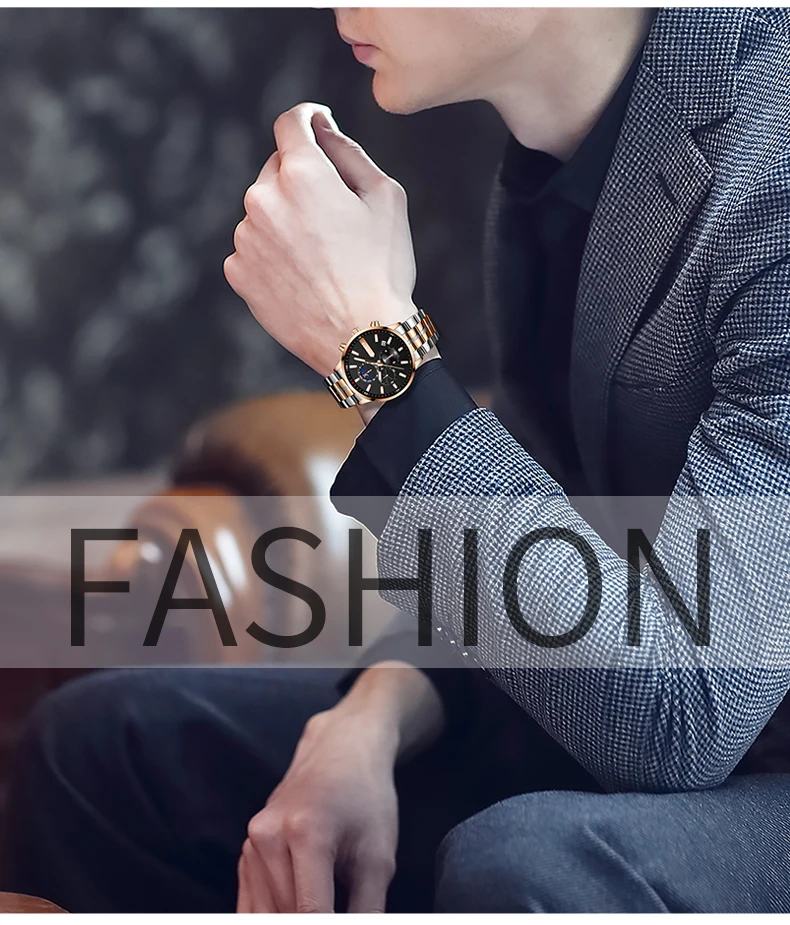 2021 New NIBOSI Brand Fashion Watch For Men Quartz Sports Stainless Steel Waterproof Chronograph Mens Watches Relogio Masculino