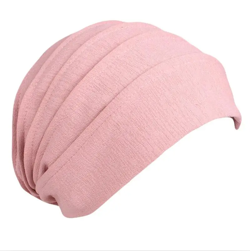 Flesh Pink Унисекс Хлопок сна шапка Рак шапочка мусульманский тюрбан выпадения волос химиотерапия шляпа плиссированные LX9E - Цвет: Flesh Pink