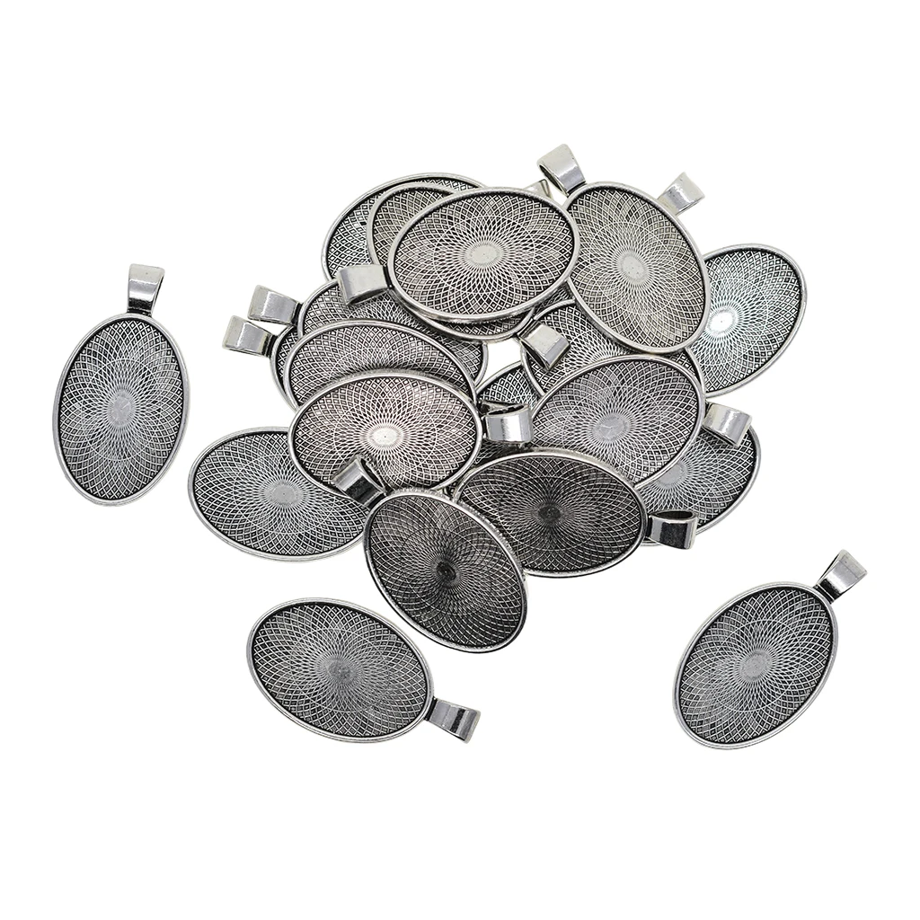 20pcs 30x20mm cabochon base pendant setting trays DIY blank jewelry bezels antique silver color, oval base