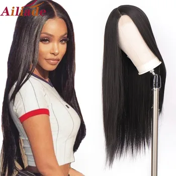 

AILIADE Long Straight Black Wig Synthetic Wigs for Women Natural Middle Part Lace Wig High Temperature Natural hair Wigs