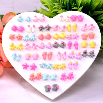 

36 Pairs/Lot Mixed Style Anti Allergy Girls earrings set Fashion Ocean Animal Plastic Stud Earrings for Women Jewelry Gift