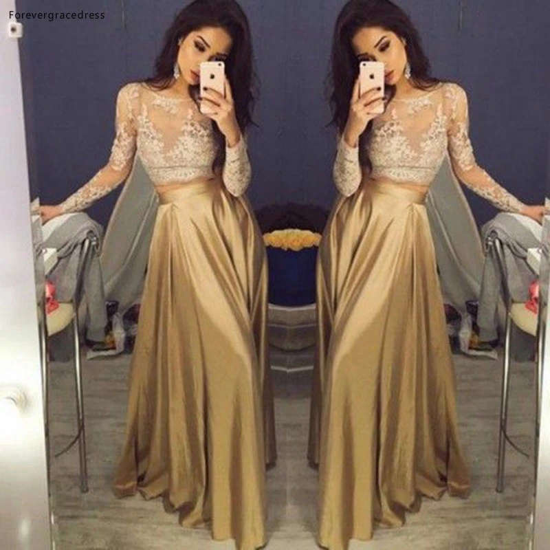 Gold satin dress long sleeve Clearance