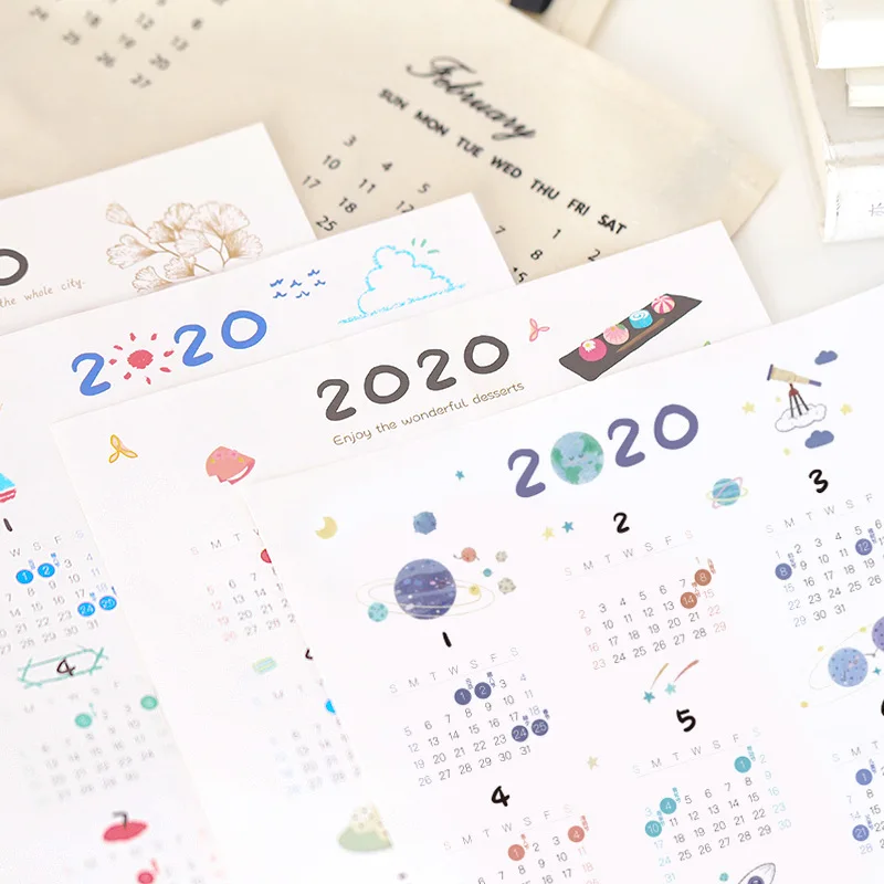 3 шт. календарь 2020 Yeaely наклейка бумага серная кислота бумажный Набор для офиса