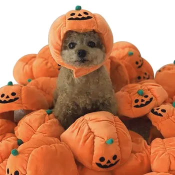 

Warm Winter Costume for Cat pumpkin Dog Costume with Ear Funny Adjustable pumpkin Pet Halloween Costume Cosplay Hat party dress