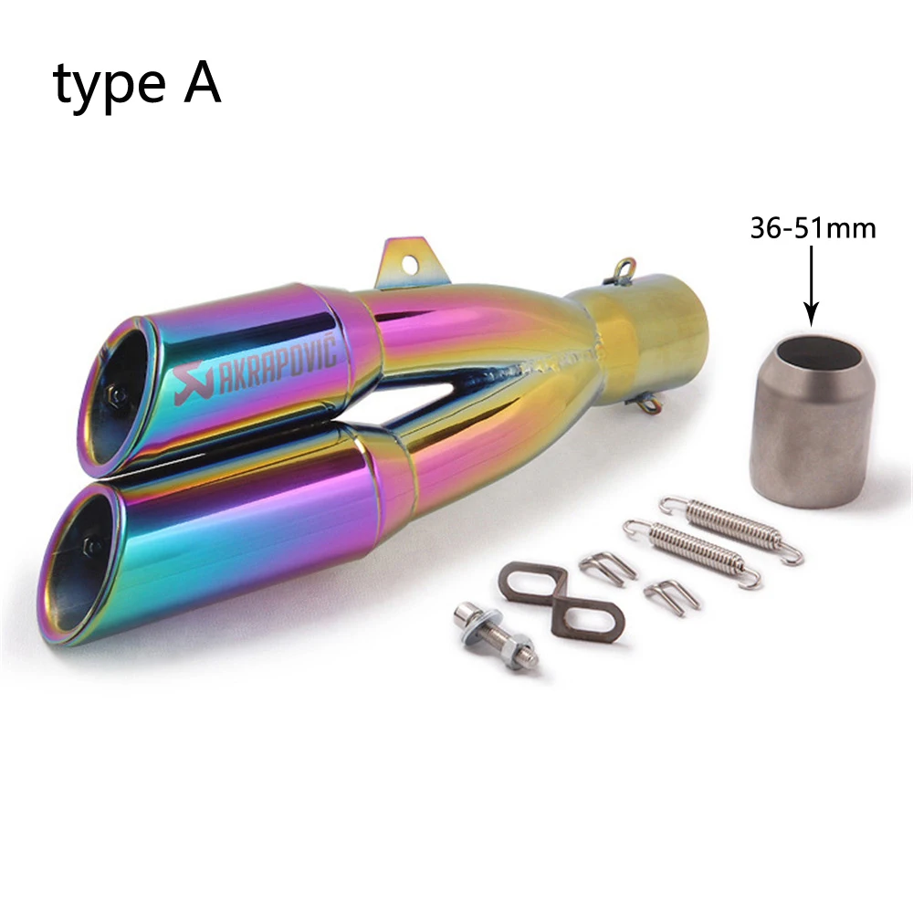 type A Универсальный мотоцикл выхлопной Akrapovic модифицированный глушитель с двойным отверстием Esacape CB400 CBF190R для casasaki Z250 Ninja 300 Z750 R3 - Цвет: type A