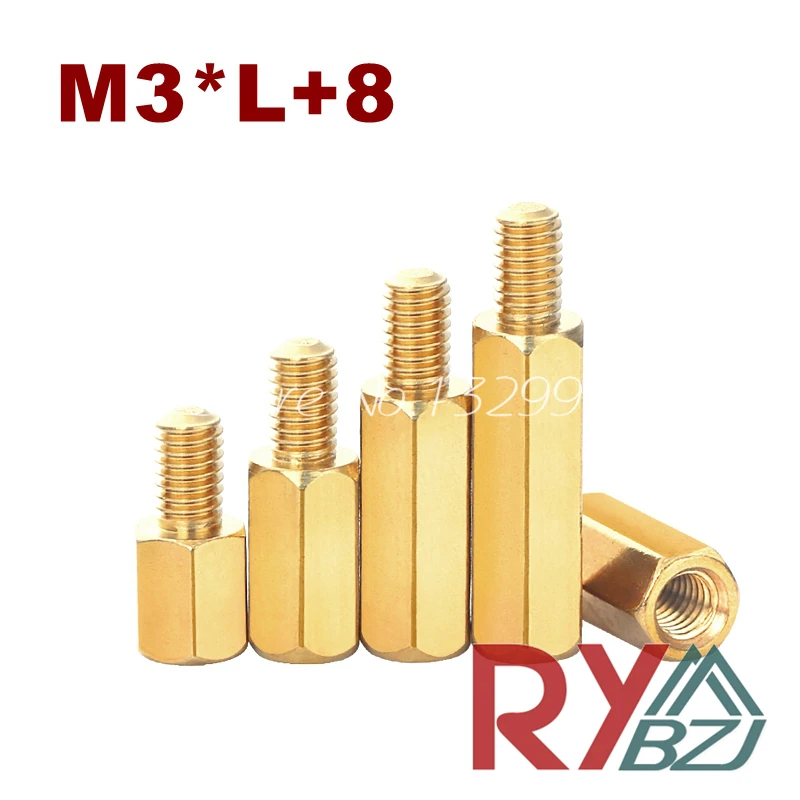 M3 * L + 8 латунь противостояние прокладка Женский Мужской Латунный резьбовой