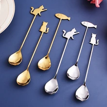 1 шт. Кофе ложка с рисунком кота и рыбки, ложка Кофе помешивая ложкой милые десерт Нержавеющая сталь молока Чай ложка дома Кухня Кофе аксессуары 1 шт. Кофе ложка с рисунком кота и рыбки, ложка Кофе помешивая ложкой милые десерт Нержавеющая сталь молока Чай ложка дома Кухня Кофе аксессуары
