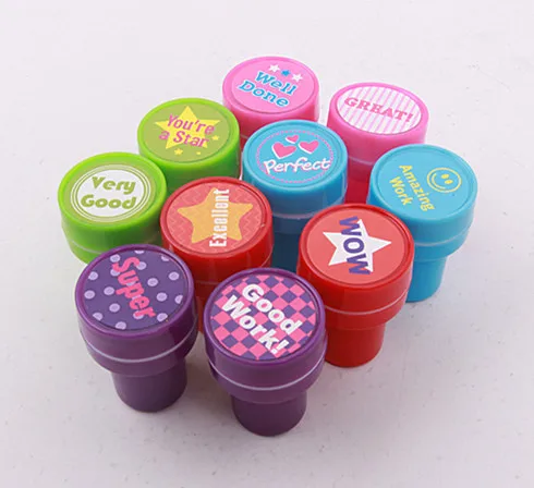 Cute Stamp Toy Cartoon Dinosaur Animal Marine Life Encourage Pattern Round Plastic DIY Toy Seal with Box for Kids 10 Pcs/Set