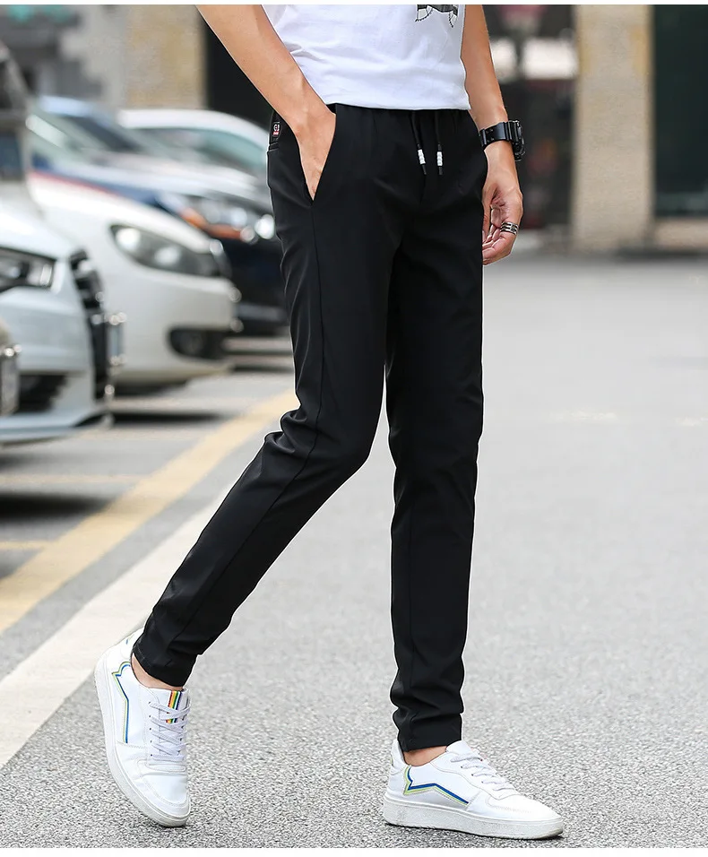 Мужские брюки Лето стиль корейский стиль тренд капри брюки Slim Fit повседневные брюки вискоза обтягивающие брюки мужские тонкие