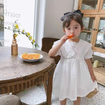 

2020 Korea Style Baby Girls Lace Dress Summer Kids Girls Dresses 1-7 Years