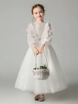 

Baby Girl Elegant Beading Pattern design Birthday Evening Party Princess Mesh Dress Children Teens Kids Cute Piano Costumes