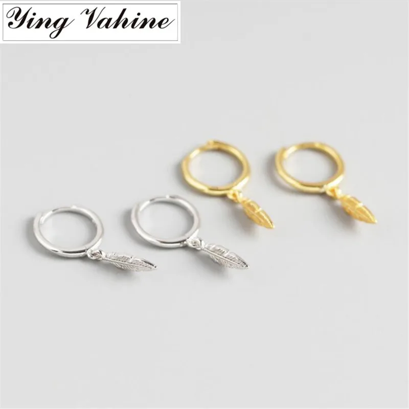 Ying Vahine 100% Dell'Argento Sterlina 925 Del Pendente Della Piuma Orecchini Con Perno Per Le Donne
