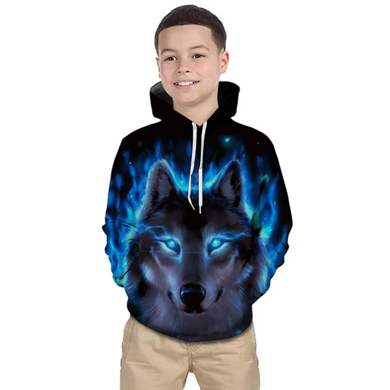 3D Print Wolf Boys Hoodies Coats Spring Autumn Outerwear Kids Hooded Sweatshirt Clothes Children Long Sleeve Pullover Tops Kids