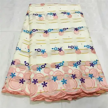 

5 yard Swiss lace fabric 2020 latest heavy beaded embroidery African cotton fabrics Swiss voile lace popular Dubai style 4L06019