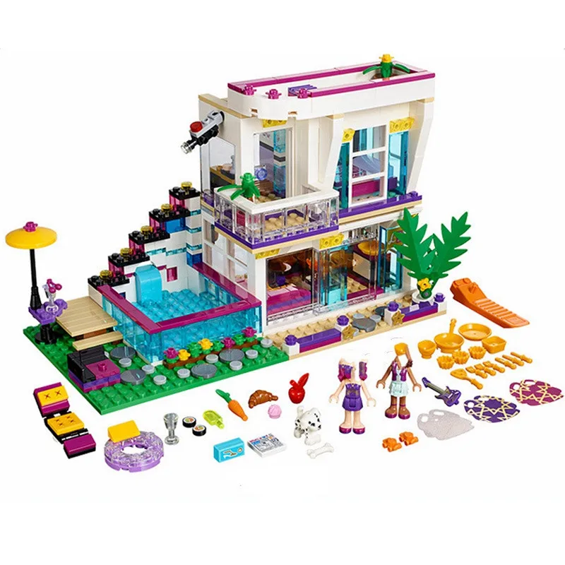 Günstige 598PCS Pop Star Livi der Haus Gebäude Kompatibel Legoinglys Freund Für Mädchen DIY zahlen Bricks Pädagogisches Spielzeug für childre