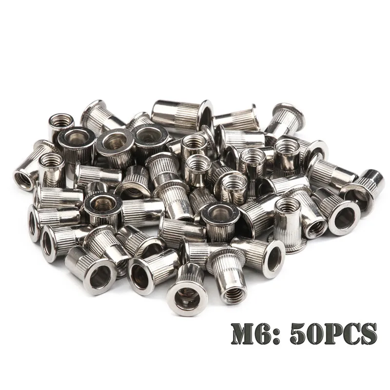50pcs M6 200/50 шт. набор заклепок из нержавеющей стали/углеродистой стали с плоской головкой M3 M4 M5 M6 многоразмерные гайки с заклепками - Цвет: 50pcs M6