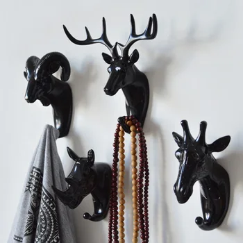 

New Simple Installation Lovely Animal Shaped Creative Ornamental Animal Head Door Hanging Hook Mural Home Wall Cap Hook Hanger