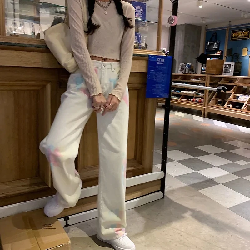 New White Jeans Women Chic Vintage Harajuku Womens Denim Trousers Straight Pants Boyfriend Ladies Jean