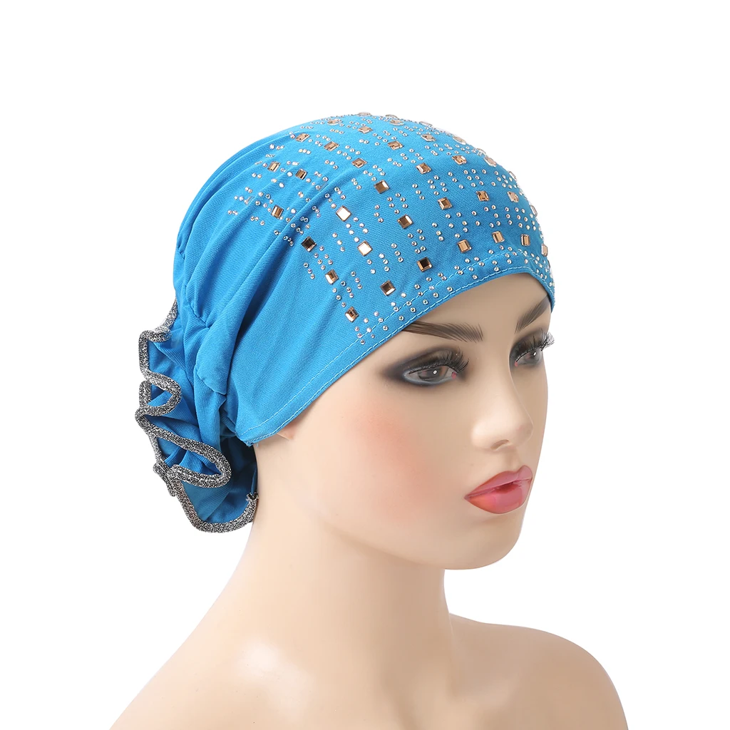 Muslim Hats with Rhinestones Pull On Islamic Scarf Flower Back Turban Hijab Bonnet Inner Caps muslim headwear head scarf hijab headscarf hijab hats female head wraps prayer hats