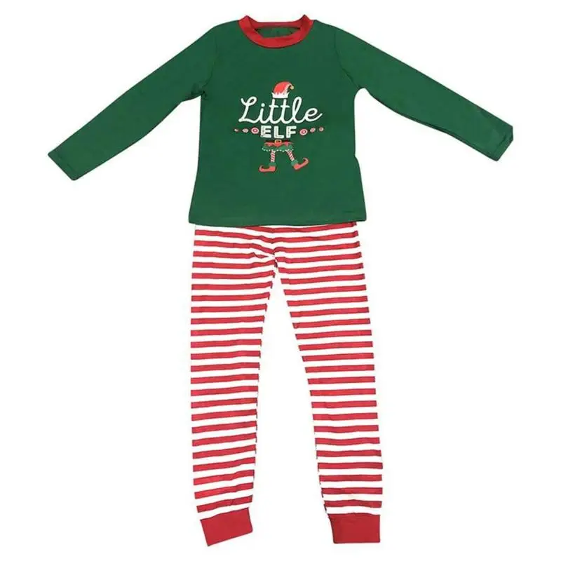 Parent-Child Christmas Letters Print Stripe Pajamas Set Men Women Kids Autumn Clothes Long Sleeve T-shirt+ Pants Sleepwear