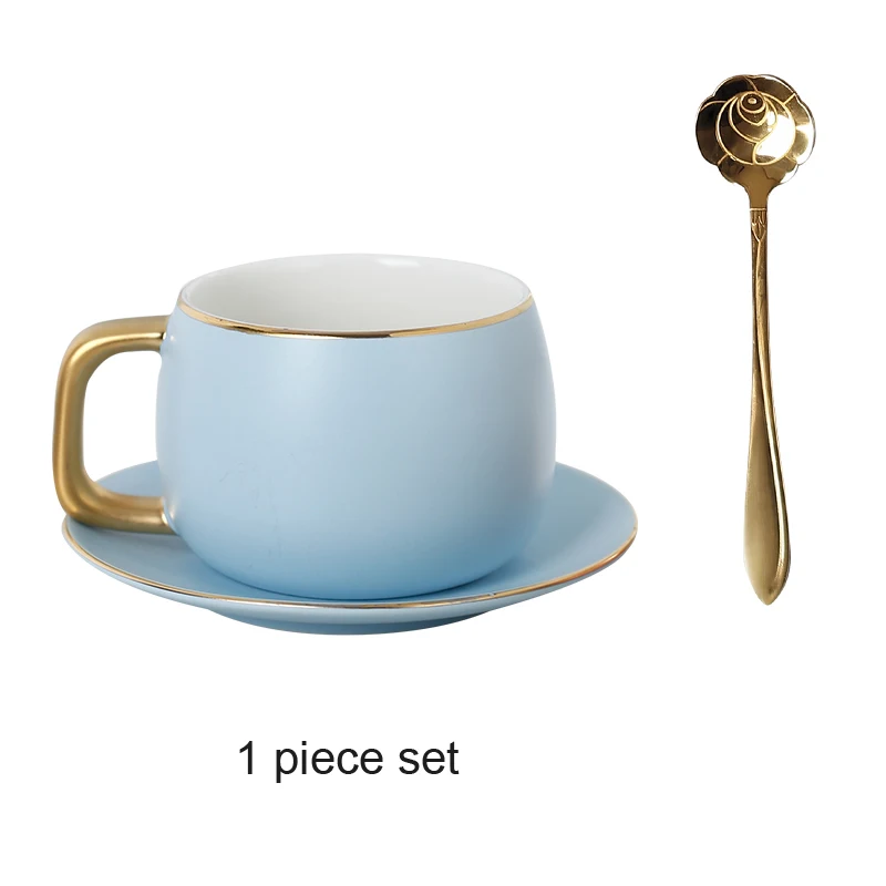 Скандинавские керамические кофейные чашки набор шесть-цветные матовые чайные чашки набор блюдце и ложка чайные вечерние домашние офисные кафе Веселые подарочные кружки - Цвет: blue 1 piece set