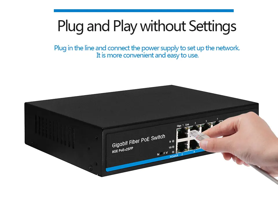 8-портовый коммутатор питания через Ethernet гигабитный коммутатор ethernet с 2 SFP поддержка ip-камер и Беспроводной AP 10/100/1000 Мбит сетевой коммутатор