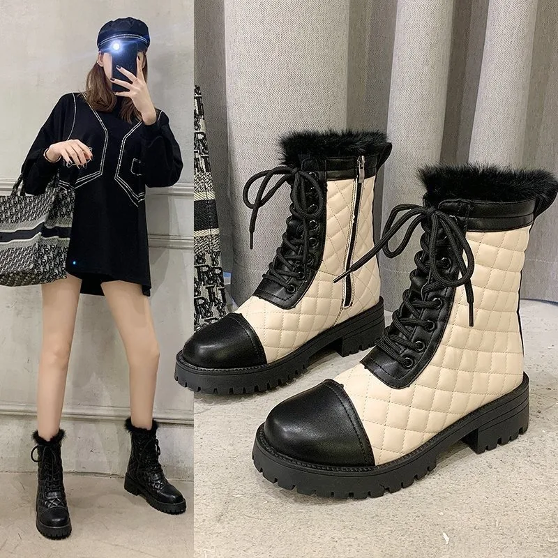 fashion waterproof middle height heel boots