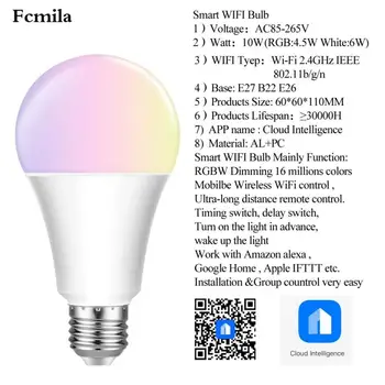 

Smart Wireless WiFi LED Bulbs 10W Light Clould Intelligence App Remote Control Work With Alexa Google Home E26/E27/B22/E14/GU10
