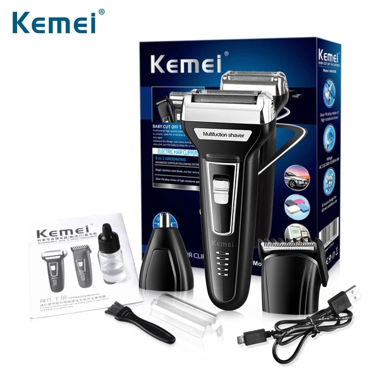 Kemei KM-6559 3 In 1 Multifunction Shaver Hair Clipper Nose Trimmer Dual Blade usb shaver Razor