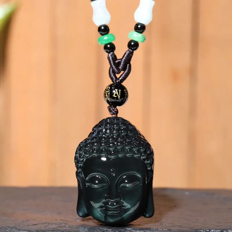 

Natural Rainbow Eye Obsidian Maitreya Buddha Head Pendant Fashion Boutique Jewelry Men's and Women's Lucky Necklace