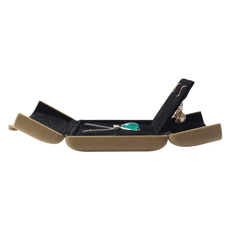 

Necklace Wedding Packaging Box Brown Velet Built-in Covered Button Multifunction Card Slot For Women Jewelry Accessories