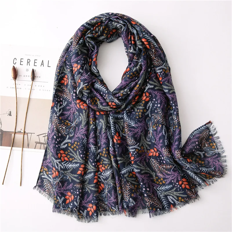 

2020 New Spring Leaf Print Fringe Scarves Shawls Long Beach Small Leaves Pattern Wrap Scarf Soft Hijab Free Shipping